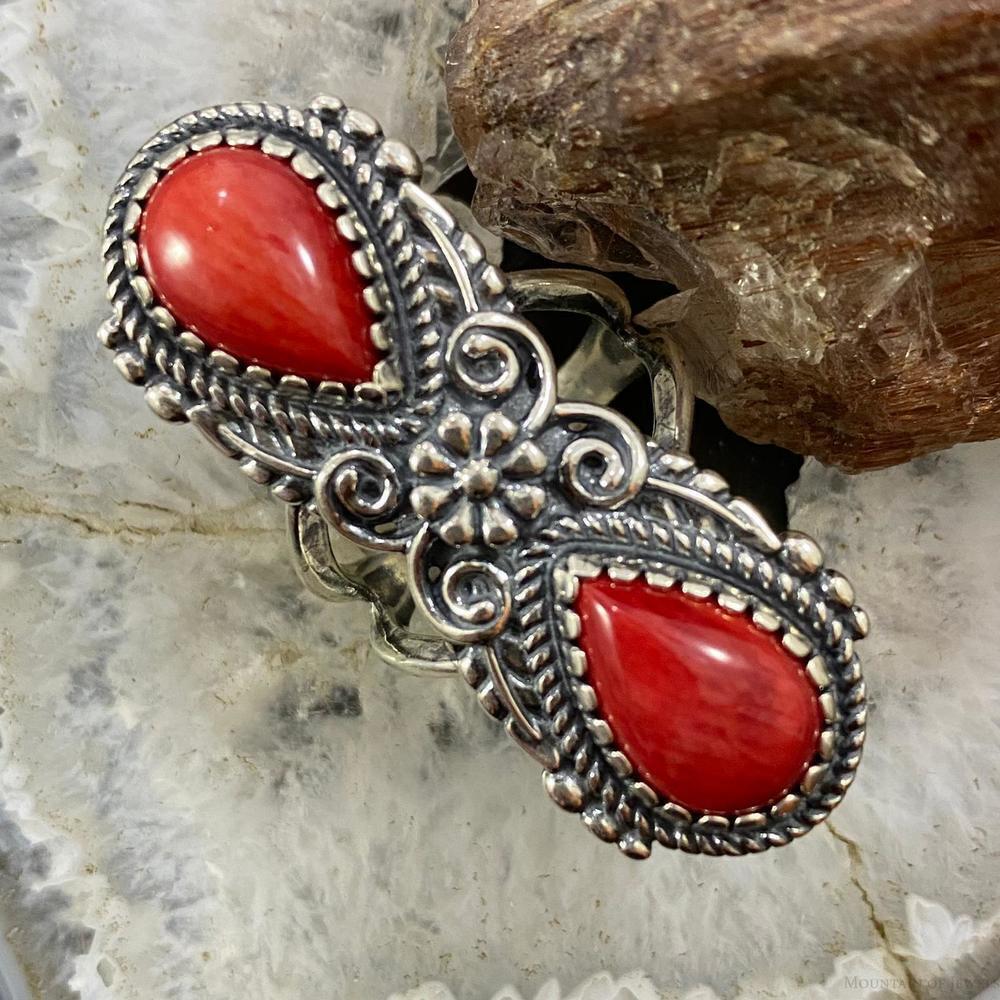 Carolyn Pollack Sterling Silver 2 Pear Red Jasper Decorated Ring For Women